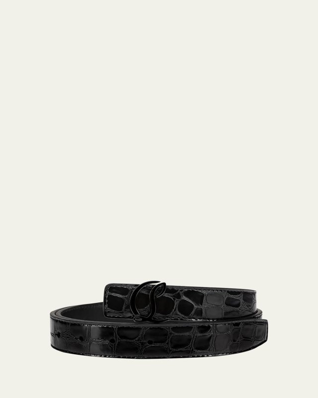 CL Logo Belt 25MM in Alligator Embossed Leather